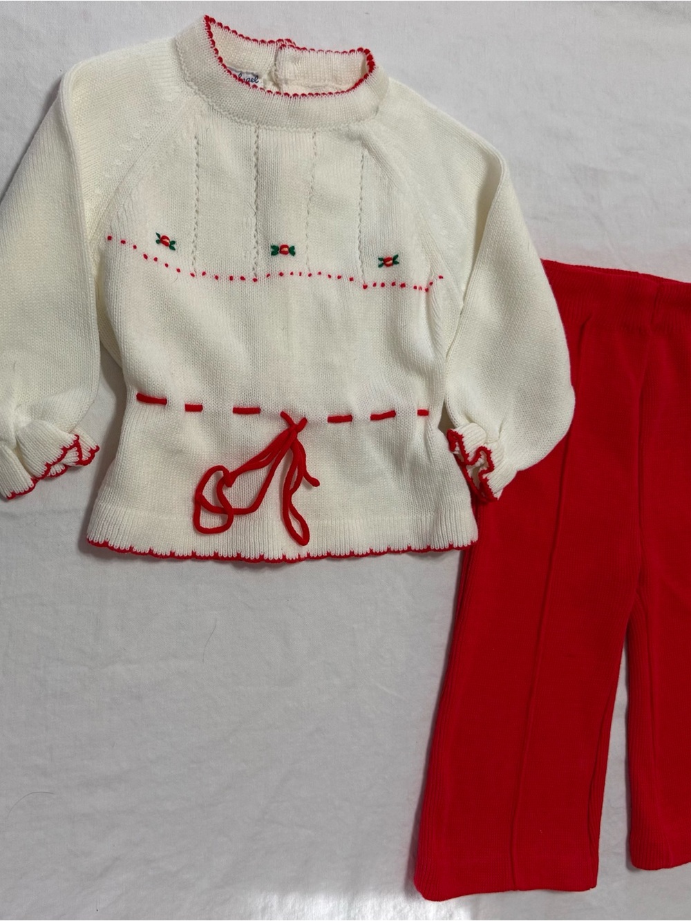 Vintage Little Angel Knit Girls' Matching Set - Sweater & Pants